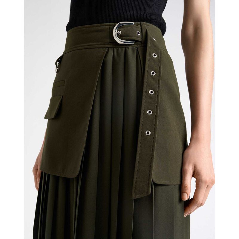 Cue Olivine Viscose Twill Pleated Midi Skirt image number 2